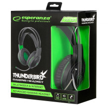 Headphones - Esperanza EGH430 with Microphone, Headband, 20-20000 Hz, Black Green