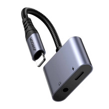 Joyroom Adapter DAC 2-in-1 Lightning to Lightning / 3.5mm Mini Jack, 2.4A, 0.12m, Black (SY-L01)