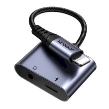 Joyroom Adapter DAC 2-in-1 Lightning to Lightning / 3.5mm Mini Jack, 2.4A, 0.12m, Black (SY-L01)