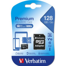 SD MicroSD karte 128GB Verbatim SDXC Premium Class10 + adapteris mazumtirdzniecībai