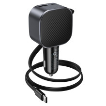 Automobilinis įkroviklis Hoco USB A + USB C PD QC3.0 45W su ištraukiamu cable USB C Z68 juodas