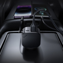 Automobilinis įkroviklis Hoco USB A + USB C PD QC3.0 45W su ištraukiamu cable USB C Z68 juodas
