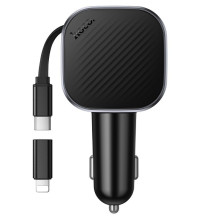 Automobilinis įkroviklis Hoco USB A + USB C PD QC3.0 45W su ištraukiamu cable USB C Z68 juodas