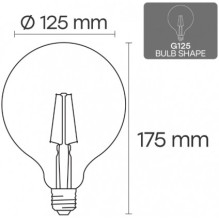 Visional LED Dimmable filament bulb E27, G125, 12W, 1320lm, 3000K, 360°, amber Visional LED Dimmable filament bulb E27, G125, 12W, 1320lm, 3000K, 360°, amber