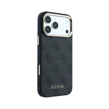Dėklas Guess PU Leather 4G Gold Frame MagSafe Apple iPhone 18 Pro juodas