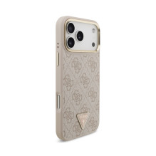 Dėklas Guess PU Leather 4G Strass Triangle Logo Gold Frame MagSafe Apple iPhone 18 Pro Max rožinis