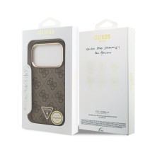 Dėklas Guess PU Leather 4G Strass Triangle Logo Gold Frame MagSafe Apple iPhone 18 Pro Max rudas Dėklas Guess PU Leather 4G Strass Triangle Logo Gold Frame MagSafe Apple iPhone 18 Pro Max rudas