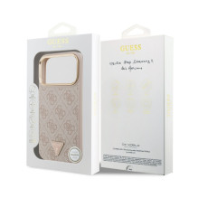 Dėklas Guess PU Leather 4G Strass Triangle Logo Gold Frame MagSafe Apple iPhone 18 Pro rožinis Dėklas Guess PU Leather 4G Strass Triangle Logo Gold Frame MagSafe Apple iPhone 18 Pro rožinis