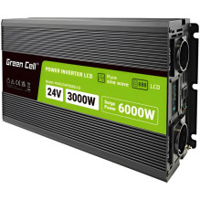Green Cell Przetwornica napicia PowerInverter LCD 24 V 3000W / 60000W Przetwornica samochodowa z wywietlaczem - czysty s
