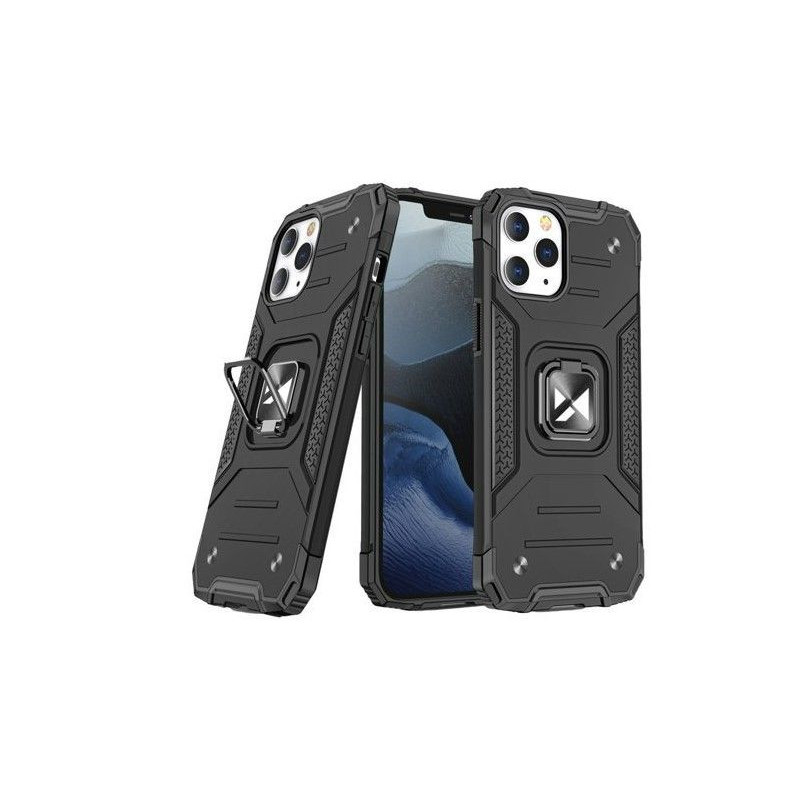 „Wozinsky“ „Apple iPhone 12 Pro Max“ žiedinis armorinis dėklas su atrama ir tvirtu, tvirtu dangteliu, juodos spalvos.
