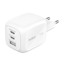 „Belkin BOOSTCHARGE 70w 2C1A“ sieninis įkroviklis su keičiamais kištukais, JK, ES, JAV, baltas „Belkin BOOSTCHARGE 70w 2C1A“ sieninis įkroviklis su keičiamais kištukais, JK, ES, JAV, baltas