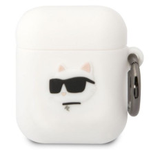 Karl Lagerfeld Apple Airpods 1/2 3D logotipo NFT Choupette Head silikoninis dėklas, baltas Karl Lagerfeld Apple Airpods 1/2 3D logotipo NFT Choupette Head silikoninis dėklas, baltas