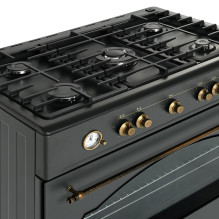 Ravanson Retro KWGE-90AR dujinė ir elektrinė viryklė (juoda) Ravanson Retro KWGE-90AR dujinė ir elektrinė viryklė (juoda)