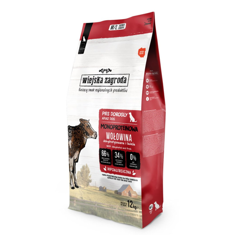 WIEJSKA ZAGRODA Monoprotein Jautiena - sausas šunų maistas - 12kg