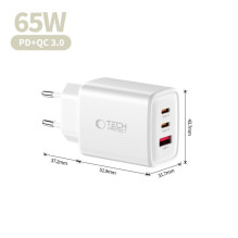 Tech-Protect Tech-Protect NCA65W-GAN 3-Port 65W Wall Charger - White