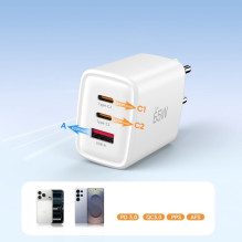 Tech-Protect Tech-Protect NCA65W-GAN 3-Port 65W Wall Charger - White
