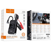 8000 mAh išorinė baterija 2,4A 18W su automobilio užvedimo funkcija ir oro pompa Hoco QS6 juoda