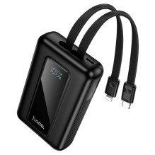 10000 mAh QC išorinė baterija PD 22,5W su integruotais laidais USB C+ „Lightning“ Hoco J162 juoda