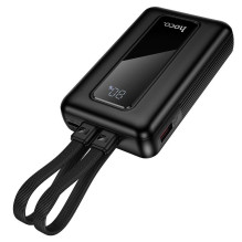 10000 mAh QC išorinė baterija PD 22,5W su integruotais laidais USB C+ „Lightning“ Hoco J162 juoda