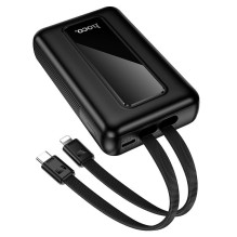 10000 mAh QC išorinė baterija PD 22,5W su integruotais laidais USB C+ „Lightning“ Hoco J162 juoda