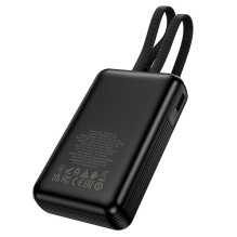 10000 mAh QC išorinė baterija PD 22,5W su integruotais laidais USB C+ „Lightning“ Hoco J162 juoda