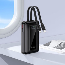 10000 mAh QC išorinė baterija PD 22,5W su integruotais laidais USB C+ „Lightning“ Hoco J162 juoda