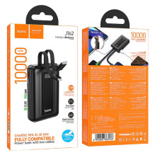 10000 mAh QC išorinė baterija PD 22,5W su integruotais laidais USB C+ „Lightning“ Hoco J162 juoda