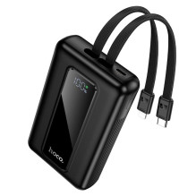 20000 mAh QC išorinė baterija PD 22,5W su integruotais laidais USB C+ „Lightning“ Hoco J162A juoda
