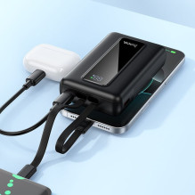 20000 mAh QC išorinė baterija PD 22,5W su integruotais laidais USB C+ „Lightning“ Hoco J162A juoda