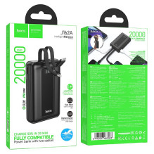20000 mAh QC išorinė baterija PD 22,5W su integruotais laidais USB C+ „Lightning“ Hoco J162A juoda