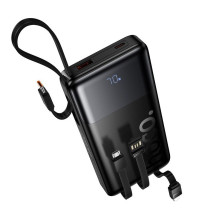 10000 mAh QC išorinė baterija PD 2A 22,5W su integruotais laidais USB A + USB C + Lightning + Micro USB Hoco J156 juoda 10000 mAh QC išorinė baterija PD 2A 22,5W su integruotais laidais USB A + USB C + Lightning + Micro USB Hoco J156 juoda