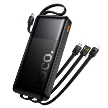 10000 mAh QC išorinė baterija PD 2A 22,5W su integruotais laidais USB A + USB C + Lightning + Micro USB Hoco J156 juoda 10000 mAh QC išorinė baterija PD 2A 22,5W su integruotais laidais USB A + USB C + Lightning + Micro USB Hoco J156 juoda
