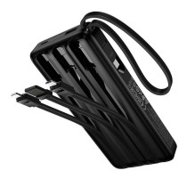 10000 mAh QC išorinė baterija PD 2A 22,5W su integruotais laidais USB A + USB C + Lightning + Micro USB Hoco J156 juoda 10000 mAh QC išorinė baterija PD 2A 22,5W su integruotais laidais USB A + USB C + Lightning + Micro USB Hoco J156 juoda