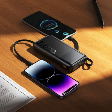 10000 mAh QC išorinė baterija PD 2A 22,5W su integruotais laidais USB A + USB C + Lightning + Micro USB Hoco J156 juoda 10000 mAh QC išorinė baterija PD 2A 22,5W su integruotais laidais USB A + USB C + Lightning + Micro USB Hoco J156 juoda