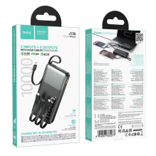 10000 mAh QC išorinė baterija PD 2A 22,5W su integruotais laidais USB A + USB C + Lightning + Micro USB Hoco J156 juoda 10000 mAh QC išorinė baterija PD 2A 22,5W su integruotais laidais USB A + USB C + Lightning + Micro USB Hoco J156 juoda