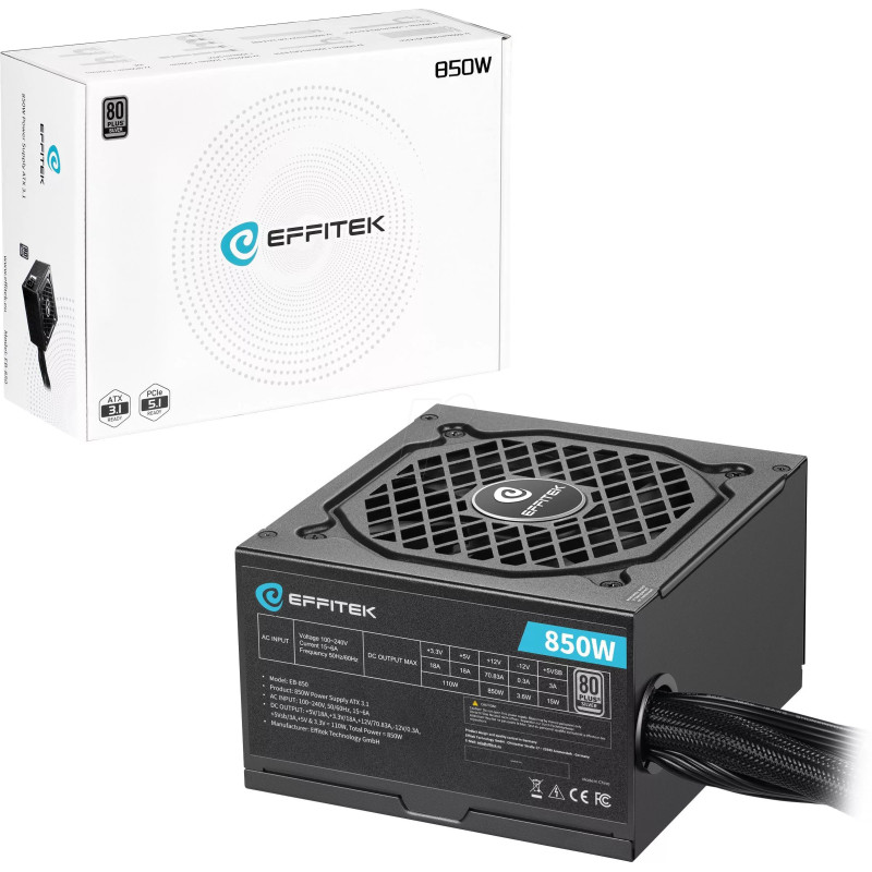 Maitinimo blokas EFFITEK 850W Silver ATX 3.1, PCI 5.1