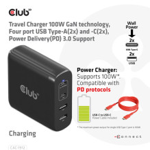Club 3D Club3D travel charger 100W GAN technology, 2xUSB-A and 2xUSB-C, PD 3.0 support