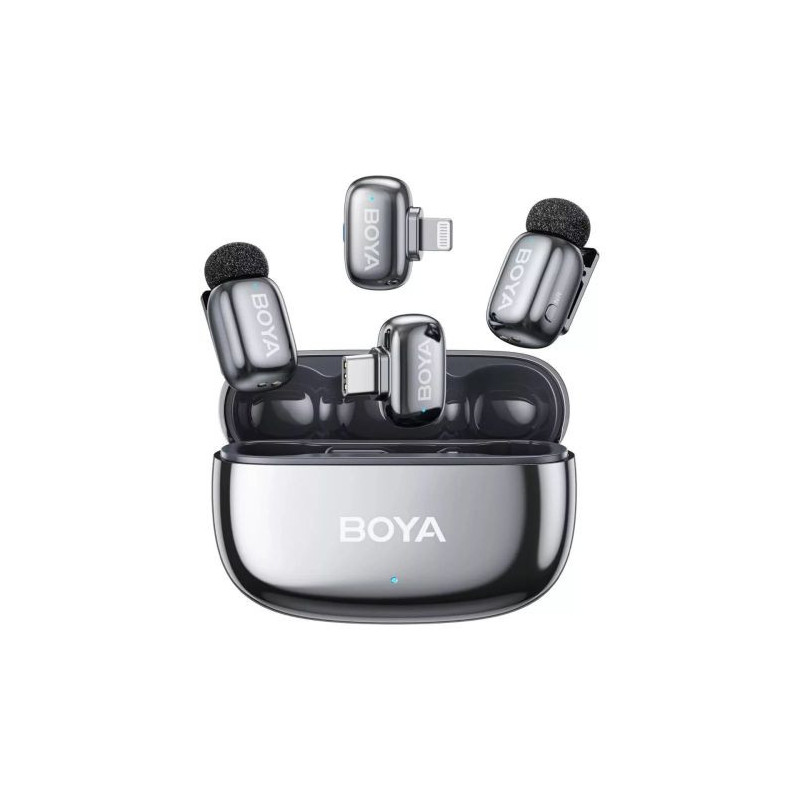 BOYA Microphone Wireless Mini 2-01 2.4GHz, AI Powered Noise Cancellation with 2 transmitters and 2 receivers (Type-C and
