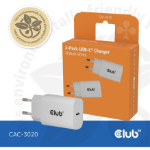 Club3D Gyvenimo būdo įkroviklis USB-C 30Watt. 2Stk baltas mažmeninės prekybos produktas Club3D Gyvenimo būdo įkroviklis USB-C 30Watt. 2Stk baltas mažmeninės prekybos produktas