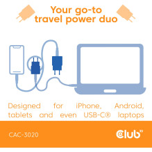 Club3D Gyvenimo būdo įkroviklis USB-C 30Watt. 2Stk baltas mažmeninės prekybos produktas Club3D Gyvenimo būdo įkroviklis USB-C 30Watt. 2Stk baltas mažmeninės prekybos produktas