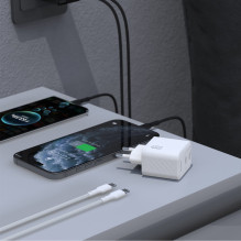 Įkroviklis Dudao A28PC GaN 45W 2xUSB-C + USB-C to USB-C cable 1.0m baltas