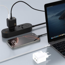 Įkroviklis Dudao A28PC GaN 45W 2xUSB-C + USB-C to USB-C cable 1.0m juodas Įkroviklis Dudao A28PC GaN 45W 2xUSB-C + USB-C to USB-C cable 1.0m juodas