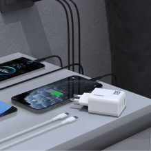 Įkroviklis Dudao A29C GaN 65W 2xUSB-C / USB-A + USB-C to USB-C cable 1.0m baltas
