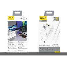 Įkroviklis Dudao A29C GaN 65W 2xUSB-C / USB-A + USB-C to USB-C cable 1.0m baltas