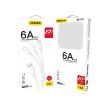 USB kabelis Dudao L8A-3in1 USB-A to USB-C / MicroUSB / Lightning 6A 1.2m baltas USB kabelis Dudao L8A-3in1 USB-A to USB-C / MicroUSB / Lightning 6A 1.2m baltas