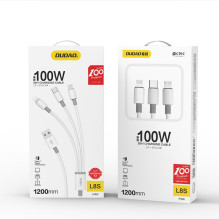USB kabelis Dudao L8s-3in1 USB-A to USB-C / MicroUSB / Lightning 100W 1.2m baltas USB kabelis Dudao L8s-3in1 USB-A to USB-C / MicroUSB / Lightning 100W 1.2m baltas