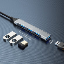 USB šakotuvas Dudao A16B 4-in-1 adapter USB-A to 4xUSB3.0 pilkas USB šakotuvas Dudao A16B 4-in-1 adapter USB-A to 4xUSB3.0 pilkas