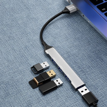 USB šakotuvas Dudao A16B 4-in-1 adapter USB-A to 4xUSB3.0 pilkas USB šakotuvas Dudao A16B 4-in-1 adapter USB-A to 4xUSB3.0 pilkas