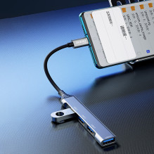 USB šakotuvas Dudao A16T 4-in-1 adapter USB-C to 3xUSB2.0 + USB3.0 pilkas USB šakotuvas Dudao A16T 4-in-1 adapter USB-C to 3xUSB2.0 + USB3.0 pilkas
