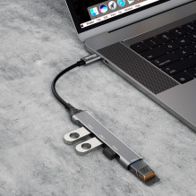 USB šakotuvas Dudao A16T 4-in-1 adapter USB-C to 3xUSB2.0 + USB3.0 pilkas USB šakotuvas Dudao A16T 4-in-1 adapter USB-C to 3xUSB2.0 + USB3.0 pilkas